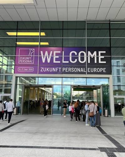 Welcome sign at the entrance of Zukunft Personal Europe in Cologne